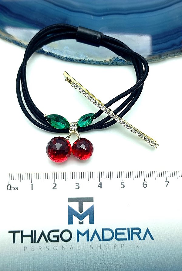 ELASTICO CHERRY CEREJA ZIRCONIA E 1  GRAMPO CRAVEJADO ZIRCONIA - 2 UNIDADES