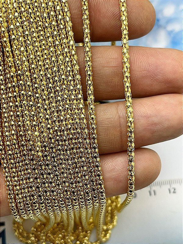 CORRENTE REDONDA OCA - TIPO ABACAXI - BANHO OURO 18K COM 2 MILÉSIMOS DE CAMADA E VERNIZ - 1 METRO