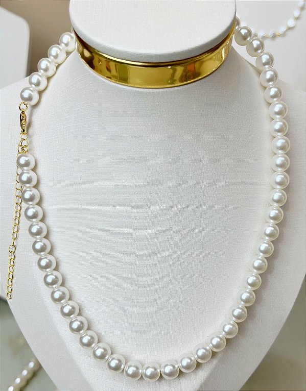 Colar Perola 8mm 45cm com extensora - 1 Undade