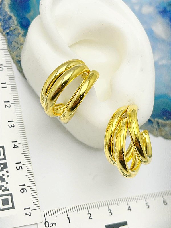 Brinco Argola Tres Voltas -20mm - Banho ouro camada 2 milésimos com verniz - 1 par