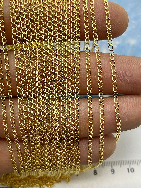 Corrente Alongadora mini - arame 0,45mm balão aberta extensora - banho ouro camada 2 milésimos com verniz - 1 metro