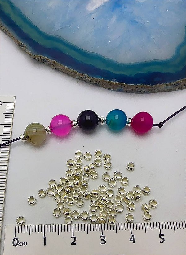 Entremeio Rondele 3mm Prata - 100pçs