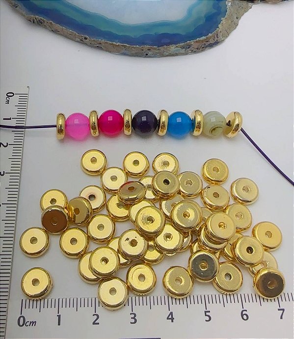 Entremeio Disco 8mm Ouro - 30pçs