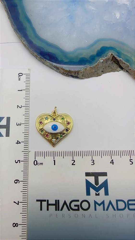 Pingente Coracao Olho Grego Ouro - 01 Und