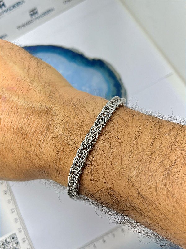 Pulseira aço inox - medida 21cm - Nao escurece Nunca - modelo entrelaçada - 1 unidade