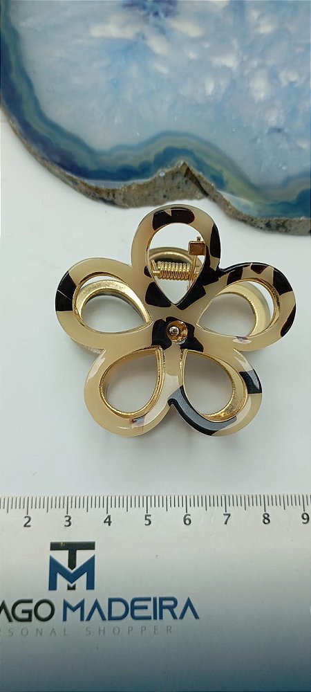 Piranha flor metal dourado e acetado - 1 unid