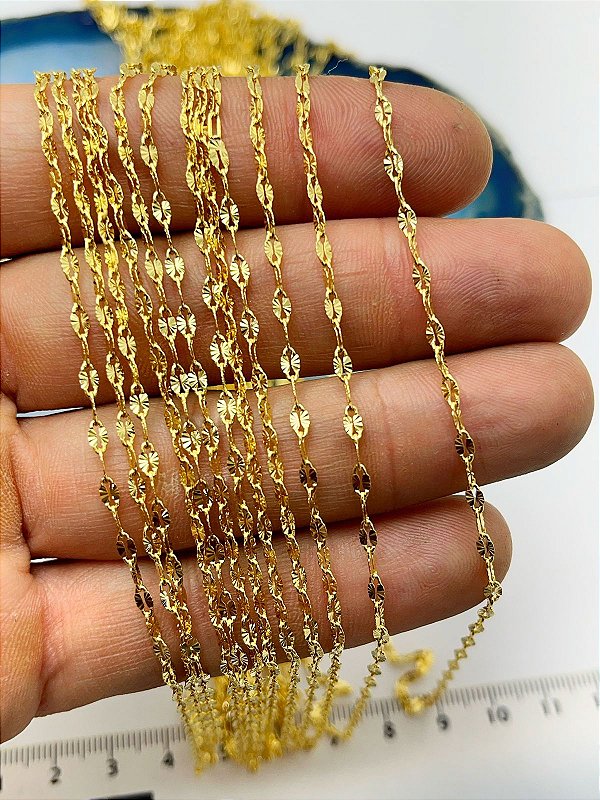 Corrente diamantada - Banho ouro 18k camada 2 milésimos com verniz - 1 metro