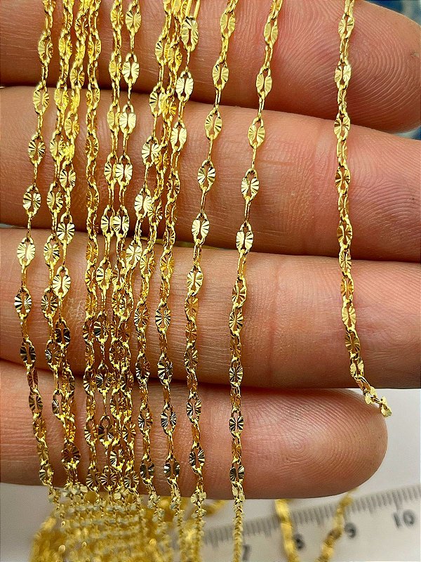 Corrente diamantada - Banho ouro camada 2 milésimos com verniz italiano - 1 metro