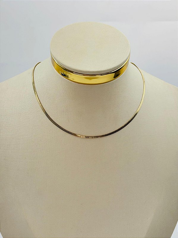 Choker Fita de 3mm espessura - medida 40cm com extensora - Banho Ouro camada 2 milésimos com verniz - 1 Unidade