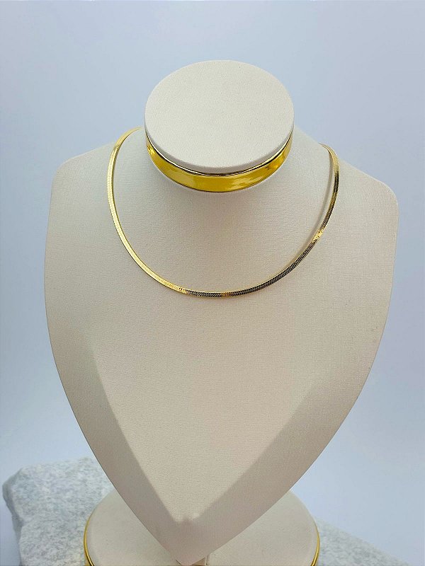Choker Fita de 3mm espessura - medida 40cm com extensora - Banho Ouro camada 2 milésimos com verniz - 1 Unidade