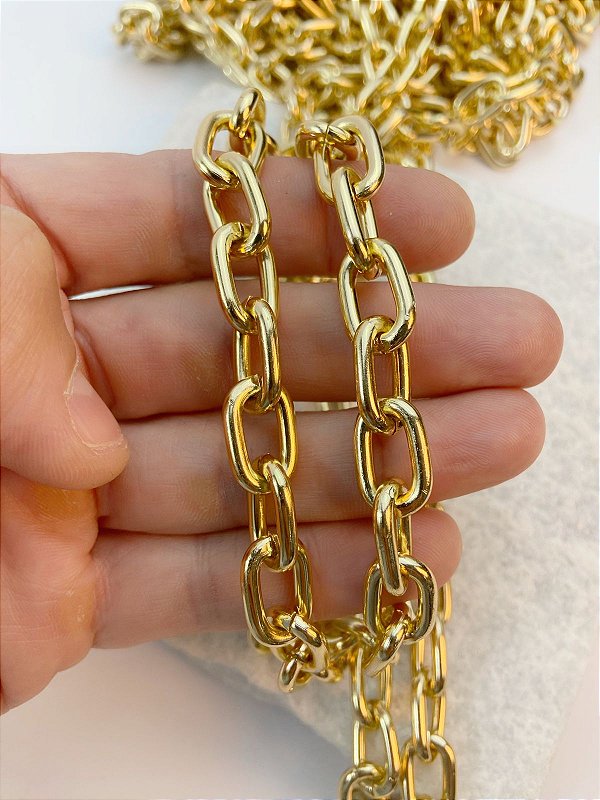 Corrente Cadeado arame 3,00mm - aluminio ouro anodizada - 1 metro