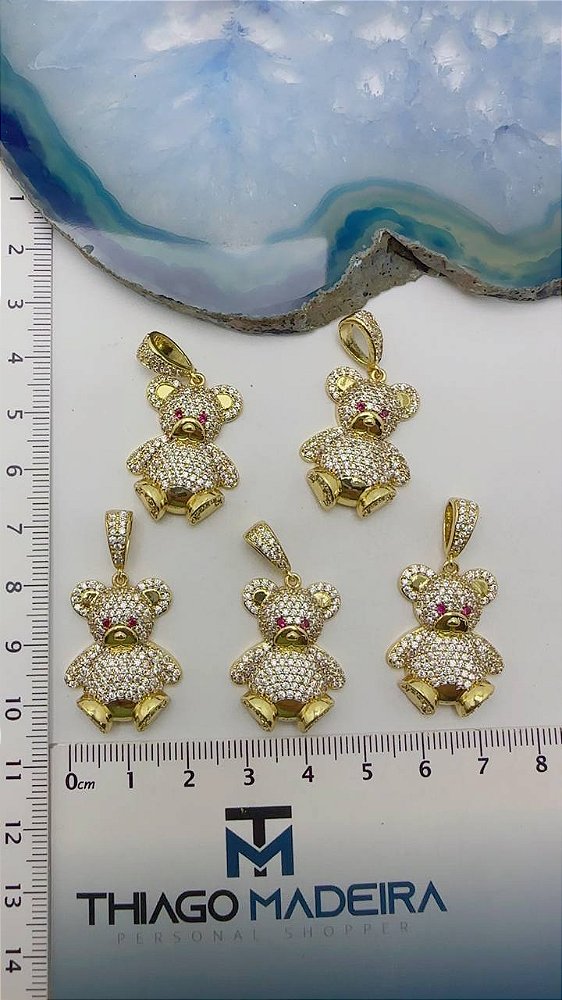 Pingente Urso Cravejado Ouro - 01 Unid