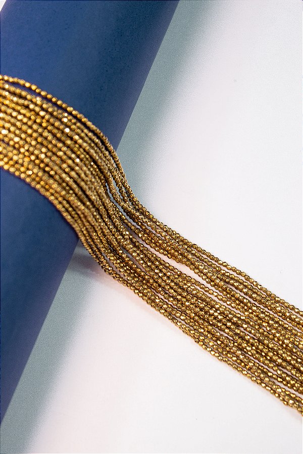 Fio Hematita Dourada Bolinha 2mm Facetada - O Fio