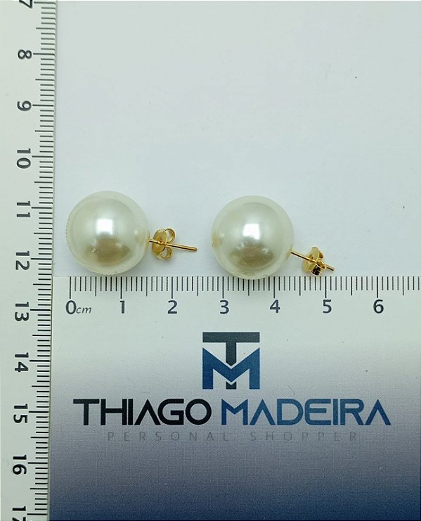 Brinco perola 16mm banho ouro 2 milésimos com verniz - 1 par