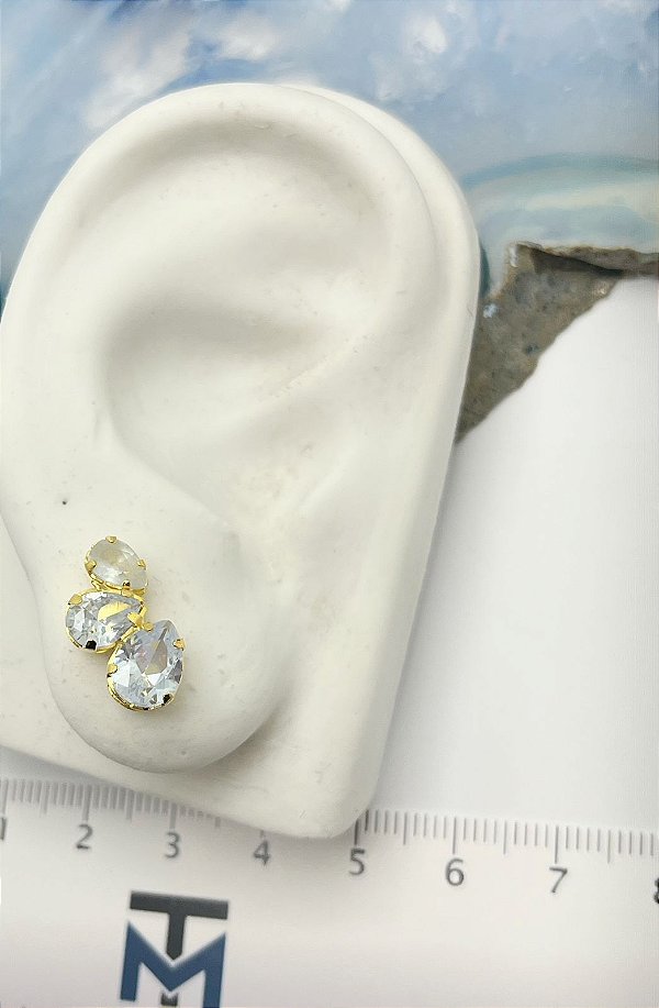 Brinco gota zirconia banho ouro - com tarraxa - 1 par