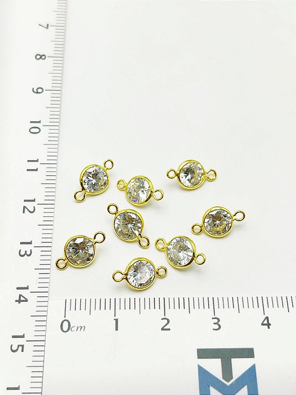 Zirconia cristal duas saidas - medida 6mm banho ouro camada de 2 milésimos com verniz - 1 unidade
