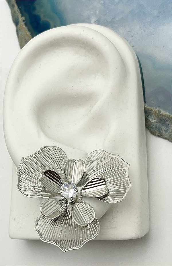 Brinco Flor com zirconia banho niquel - 1 par com tarraxa