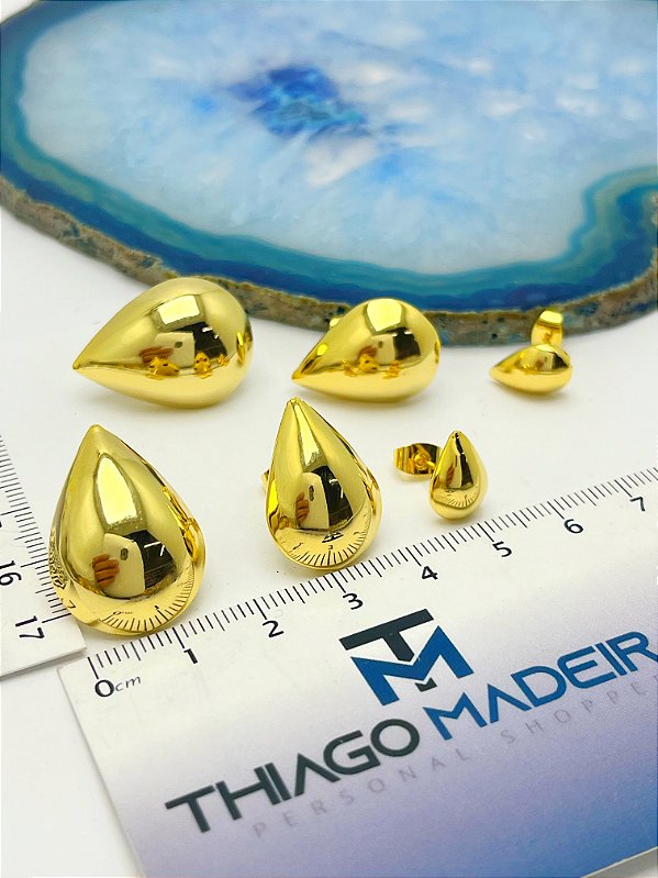 Trio Brinco Gota Banho ouro 18k com 2 milésimos de camada e verniz protetivo - 3 pares