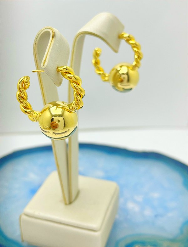 Brinco Argola Com Bola Banho ouro 18k com 2 milésimos de camada e verniz protetivo - 1 par