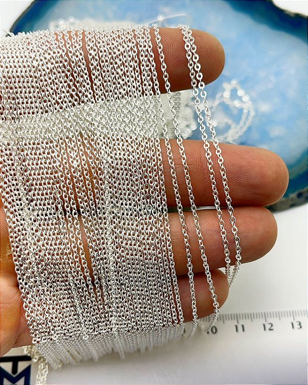 Corrente Cadeado Diamantada 0,40Mm Banho Prata 925 semijoia camada 50 milésimos Com Verniz Protetivo  - 1 metro