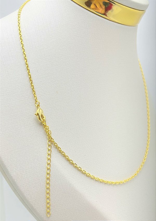 Colar Cadeado diamantada com extensora - medida 45cm - Banho ouro 18k com 2 milésimos de camada - 1 unidade