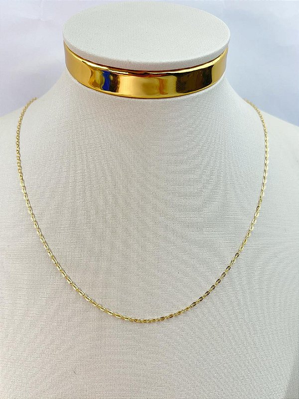 Colar Cadeado diamantada com extensora - medida 40cm com extensora - Banho ouro com 2 milésimos de camada e verniz italiano - 1 unidade