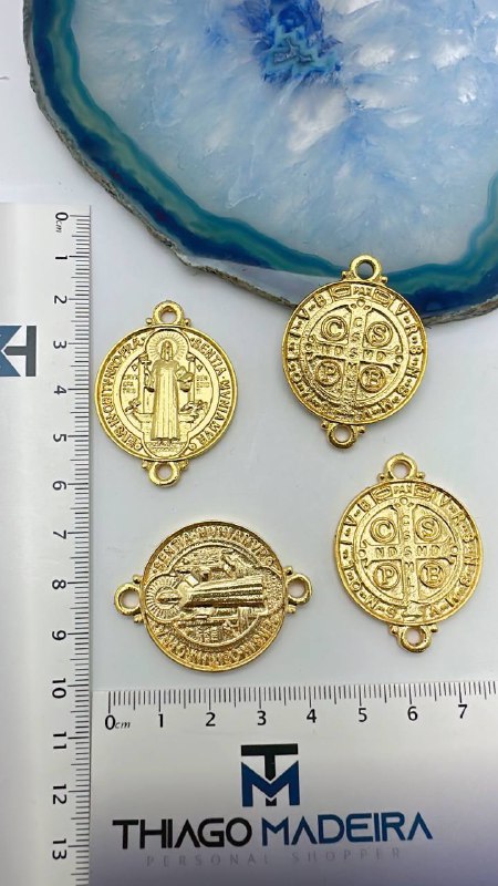 Pingente Religioso Sao Bento 2 Saidas Ouro - 01 Und