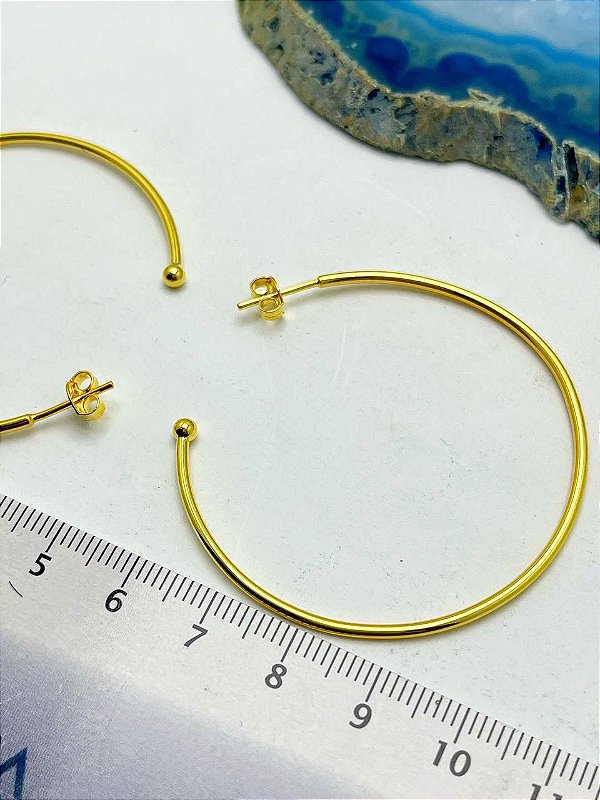 Brinco Argola trava para pingete - medida 50mm - banho ouro camada 2 milésimos com verniz - 1 par