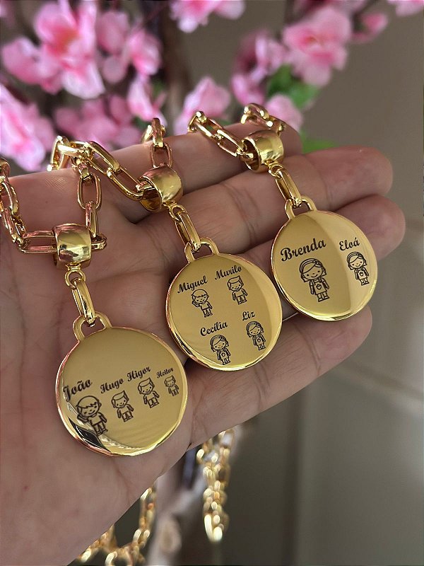Colar Medalha Personalizado Filhos Ouro - 01 unid