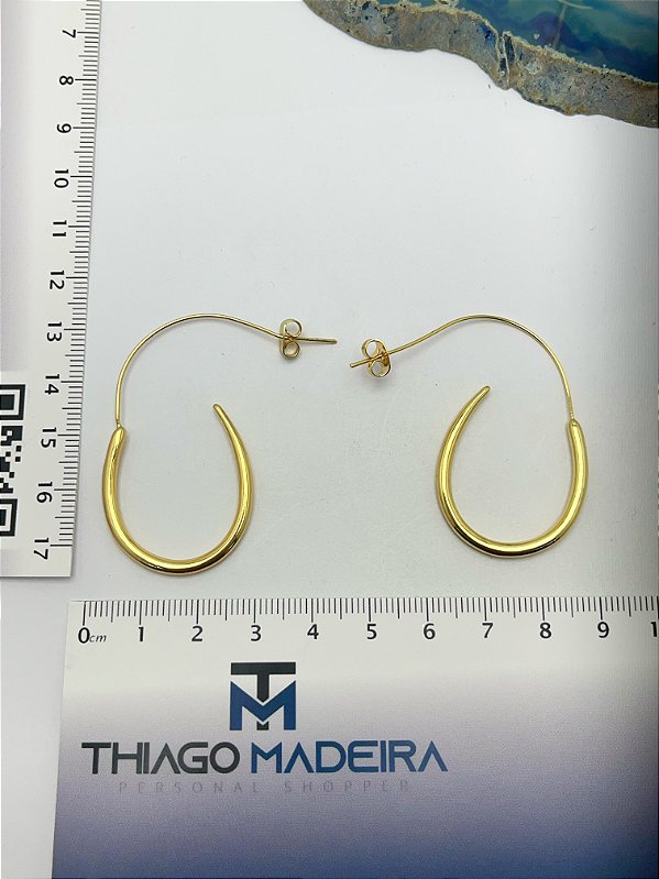 Brinco Argola longa banho ouro - 1 par