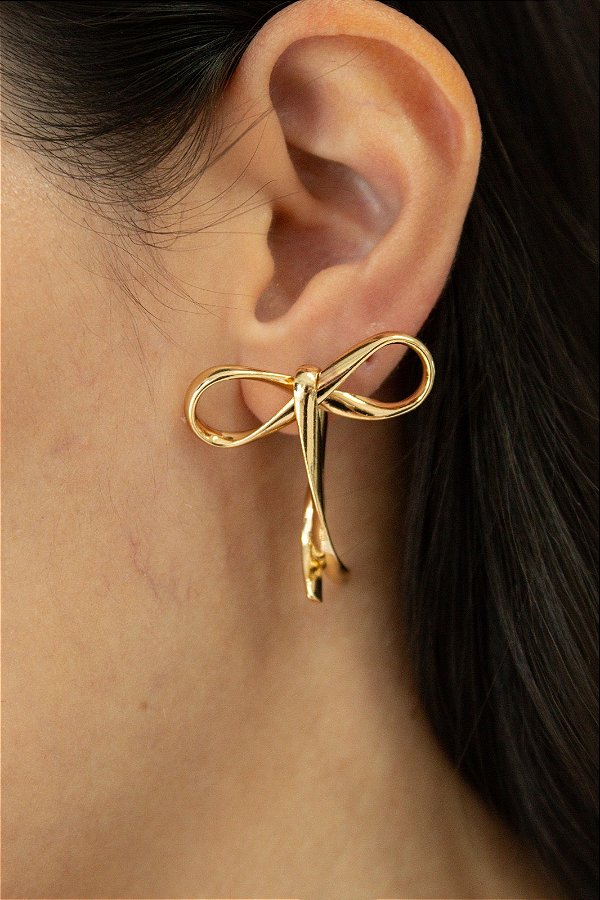 Brinco Laço orgânico banho ouro - 1 par