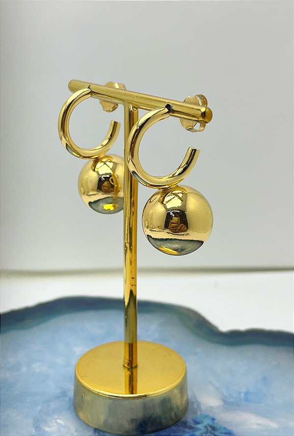 Brinco Argola Bola banho ouro - 1 par com tarraxa