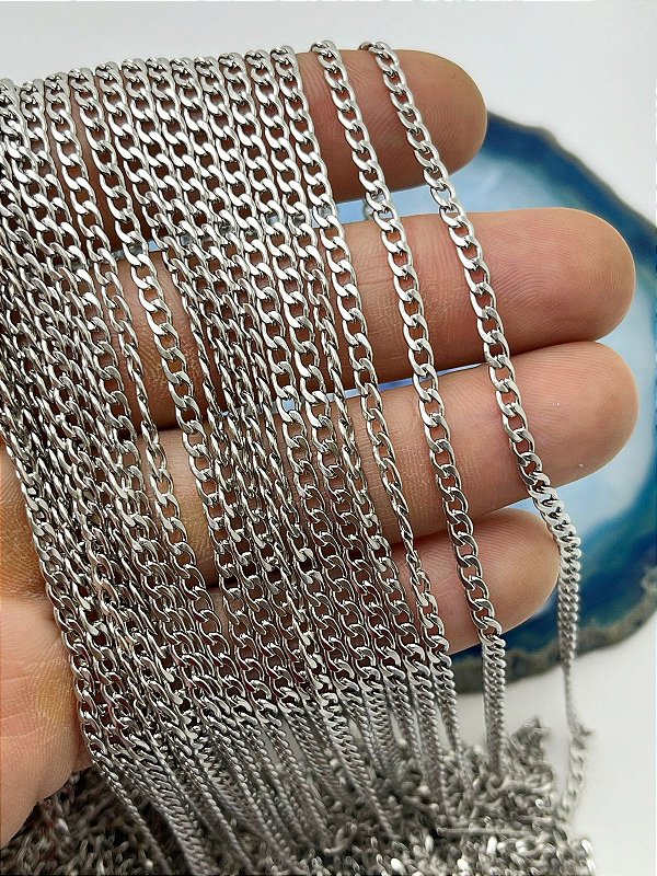Corrente Grume Lixada Aço inox arame 0,80mm - Nao Escurece Nunca - 1 metro