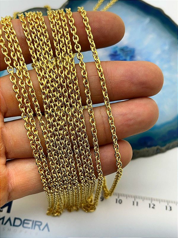 Corrente Cadeado arame 0,80mm - 1 metro banho ouro 2 milesimos de camada e verniz italiano