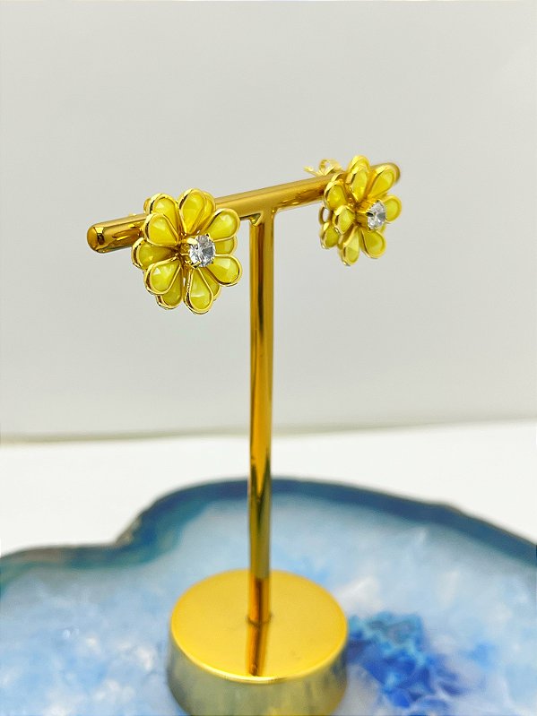 Brinco Flor Banho ouro - 1 par