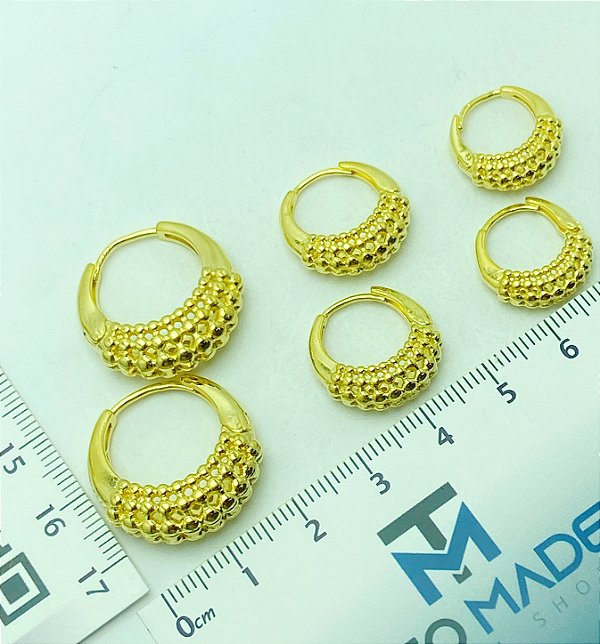 Trio Brinco Argola trabalhada click - banho ouro 2 milésimos camada e verniz - 1 par