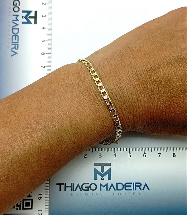 Pulseira Grume diamantada com alongadora - Banho ouro camada 2 milésimos com verniz - 1 unidade
