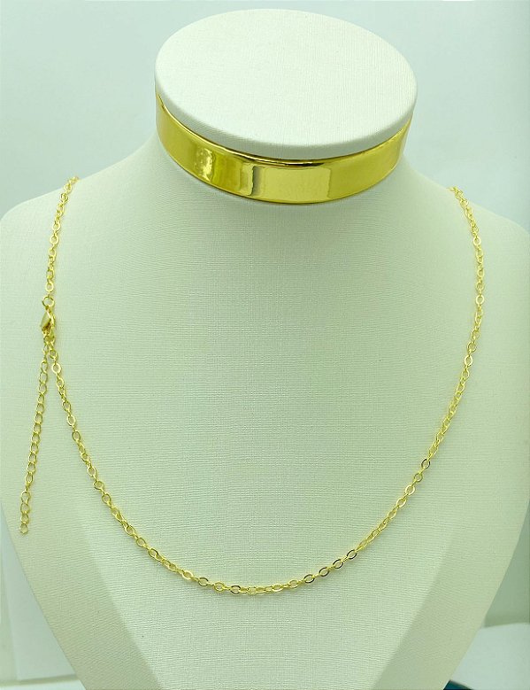 Colar Corrente Cadeado diamantada com extensora alongadora - medida 40cm com fecho em latão e banho ouro 18k camada 2 milésimos com verniz - 1 unidade
