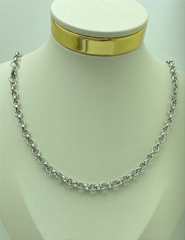 Colar Aço Inox Elo portugues - medida 45cm - Semijoia - Nao Escurece Nunca- 1 unidade