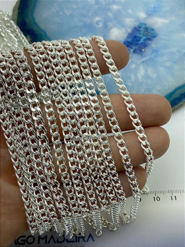 Corrente Grume lixada 1.2mm Banho Prata semijoia camada 50 milésimos com verniz italiano - 1 metro
