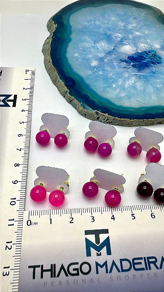 Brinco De Pedra Natural Agata Rosa - O Par