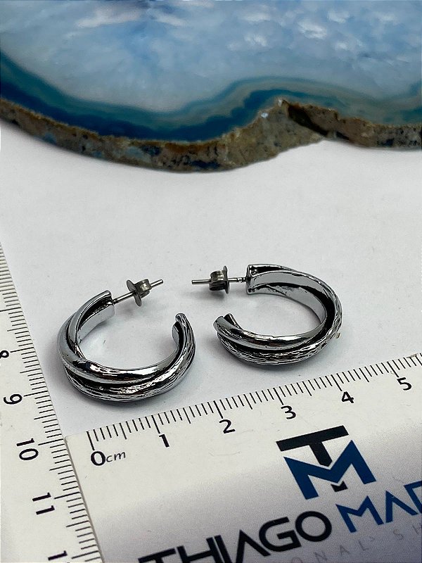 Brinco Aço Inox Argola Torcida Estilo Prata Bali - 1 par