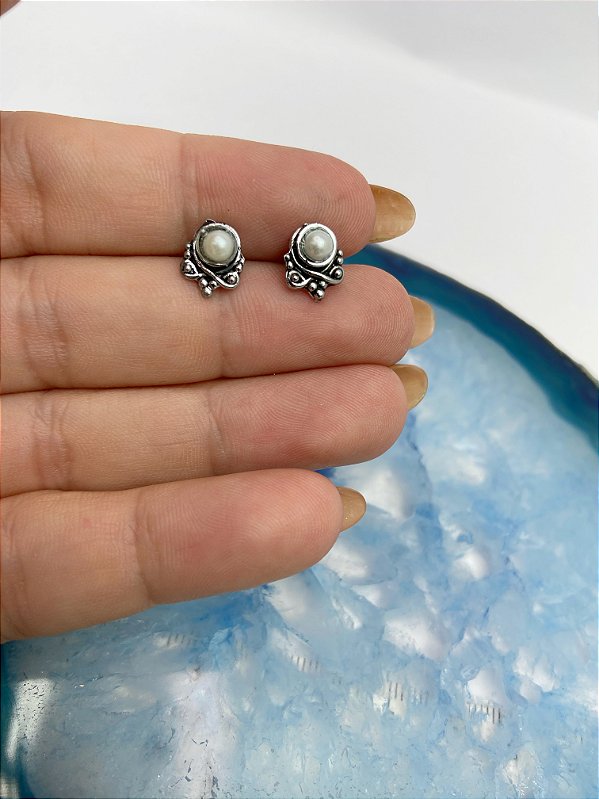 Brinco Aço Inox Perola Estilo Prata Bali - 1 par