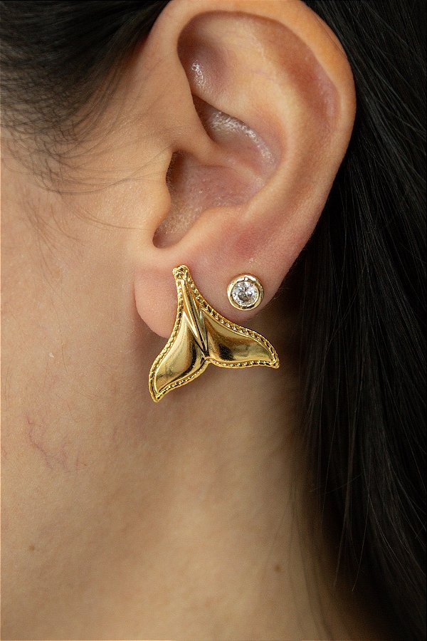 Brinco Rabo De Baleia banho ouro 2 milésimos - 1 Par com tarraxa