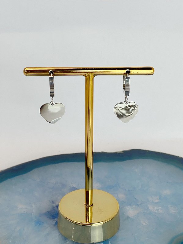 Brinco Argola Click Coracao Aço Inox - 1 par