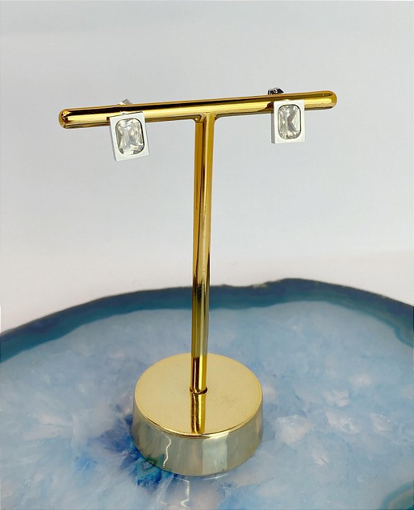 Brinco Quadrado Zirconia Aço Inox - 1 par