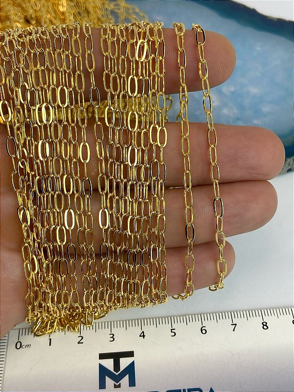 Corrente Cartier diamantada Banho Ouro * Semijoia * 5 Milésimos camada Com Verniz Protetivo - 1 Metro