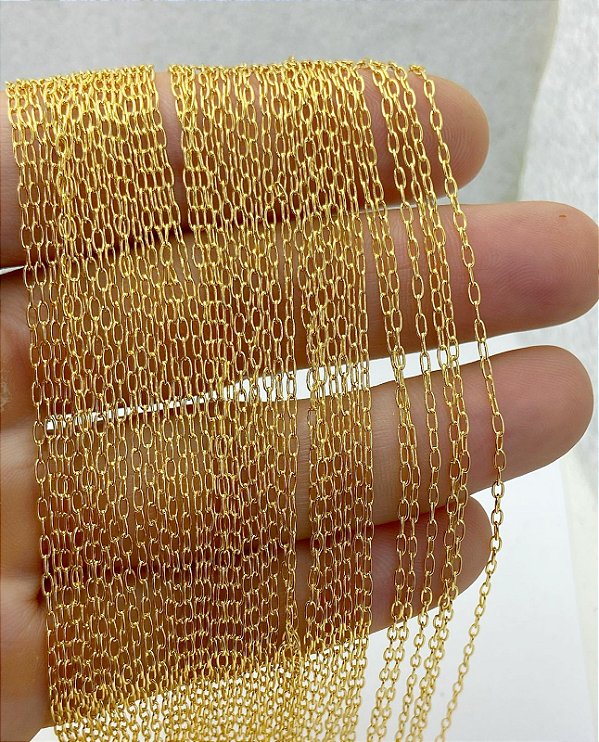 Corrente Cartier para Terço arame 0,40Mm Banho Ouro * Semijoia * 5 Milésimos camada Com Verniz Protetivo - 1 Metro