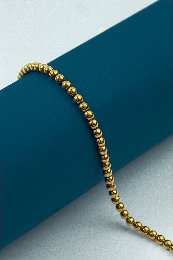 Fio Hematita Dourada Bolinha Lisa 4mm - O Fio