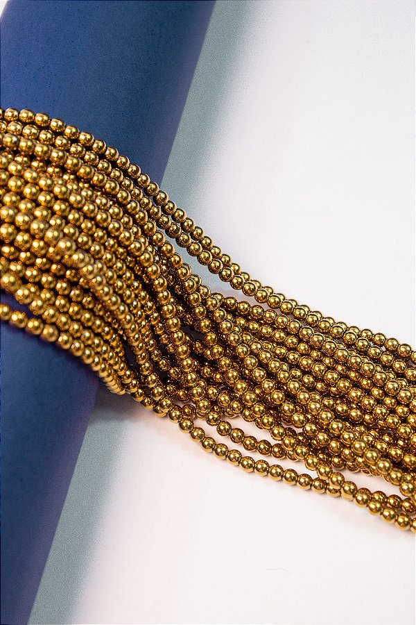 Fio Hematita Dourada Bolinha Lisa 4mm - O Fio